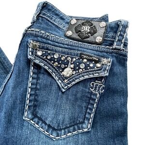Miss Me Women 30 /27.5" Bootcut Jeans Rhinestone Embellished Dark Wash JE5141BR